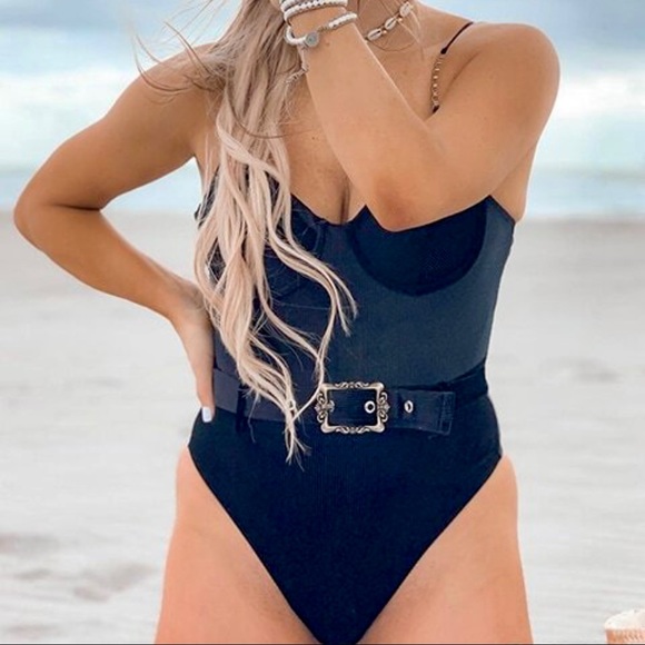 🖤Black Corduroy Belted One-piece Swimsuit🖤 - Picture 12 of 16